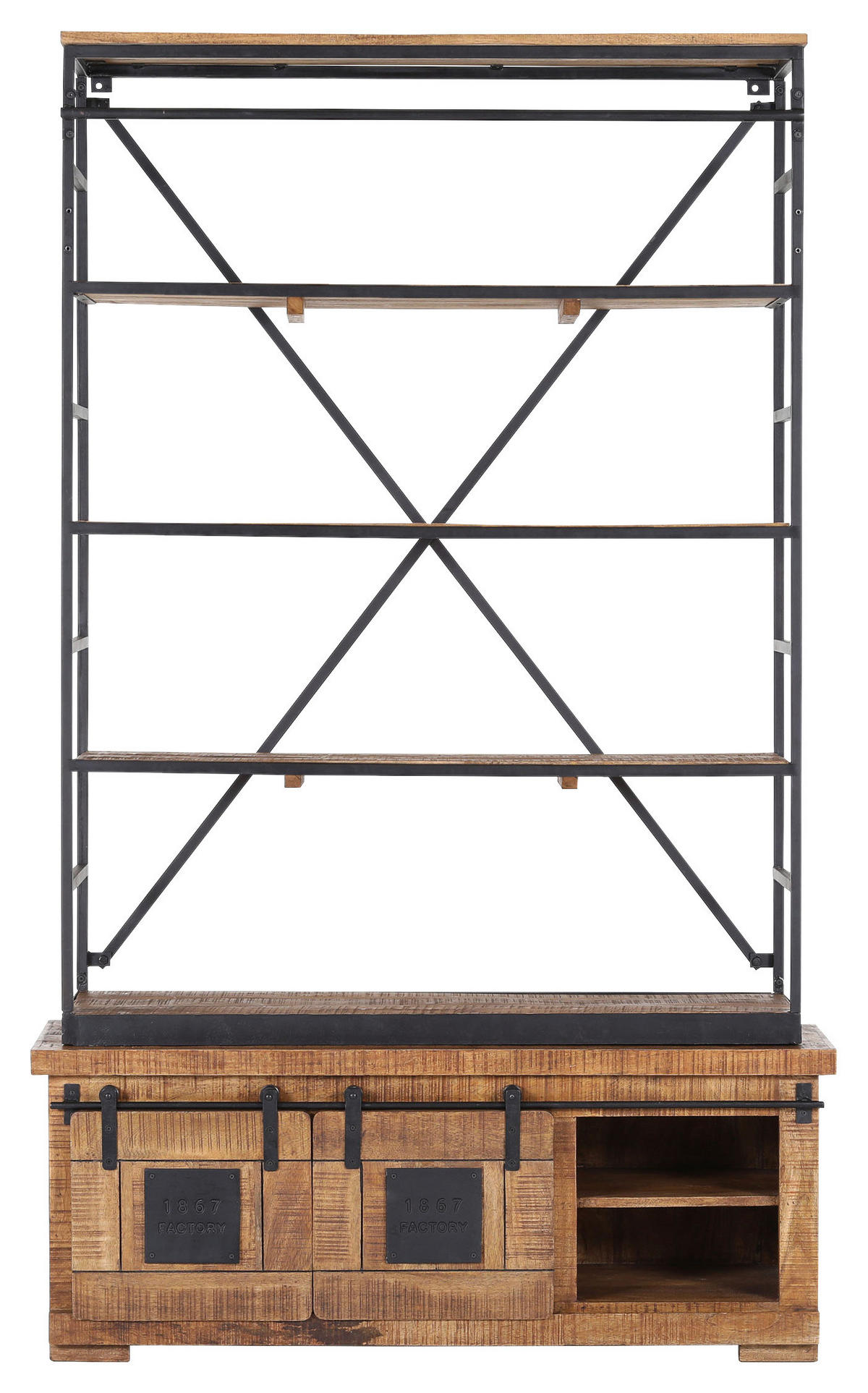 BÜCHERWAND Mangoholz massiv Naturfarben, Schwarz  - Schwarz/Naturfarben, KONVENTIONELL, Holz/Metall (127/210/45cm) - Landscape