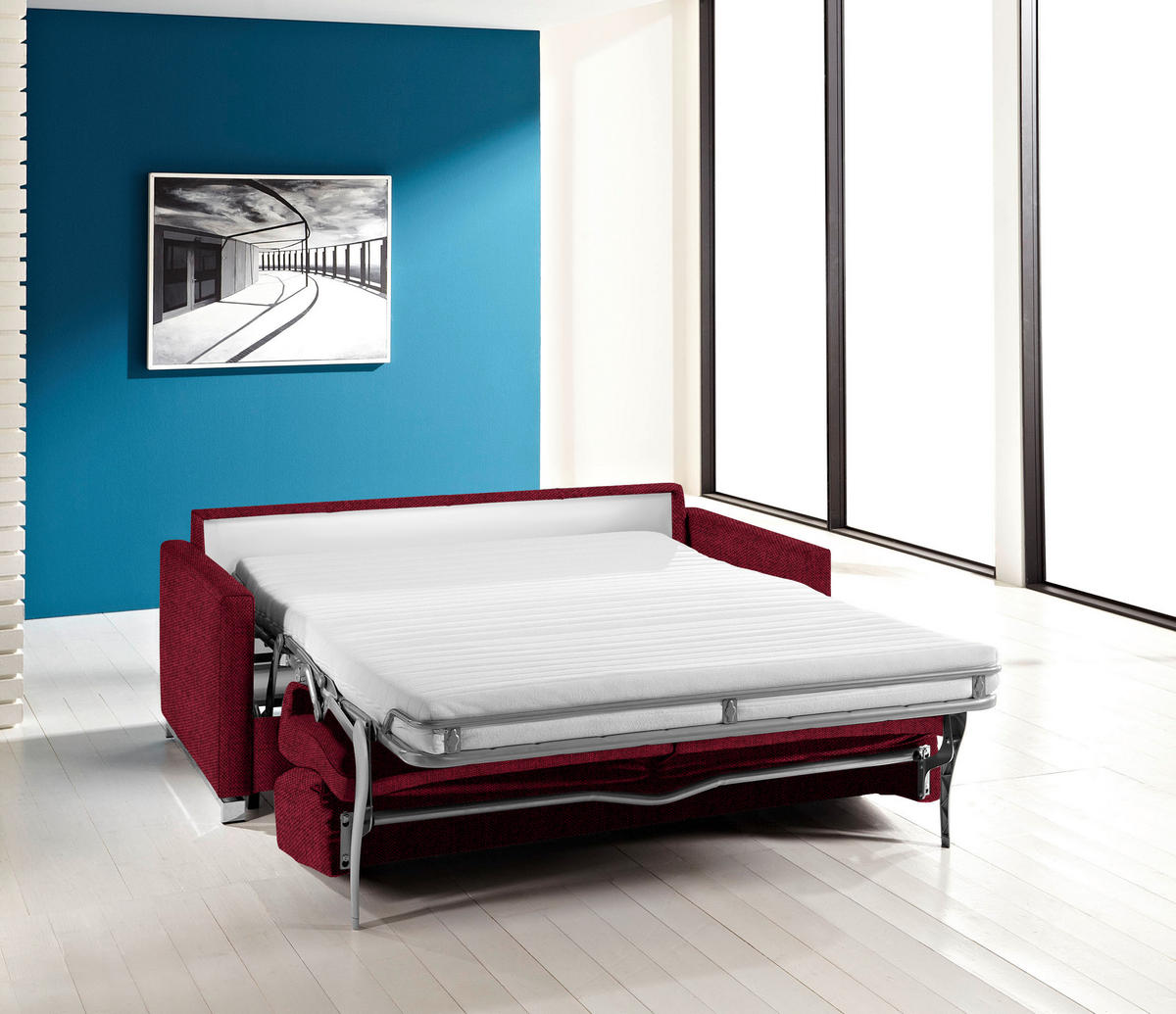 SCHLAFSOFA in Textil Rot  - Chromfarben/Rot, Design, Textil/Metall (185/84/100cm) - Bali