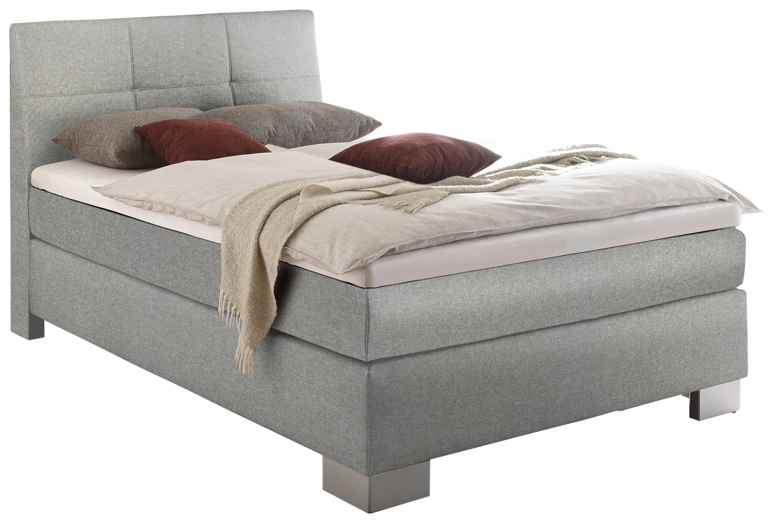 BOXSPRINGBETT 120/200 cm in Hellgrau - Silberfarben/Hellgrau, KONVENTIONELL, Holz/Textil (120/200cm) - Voleo