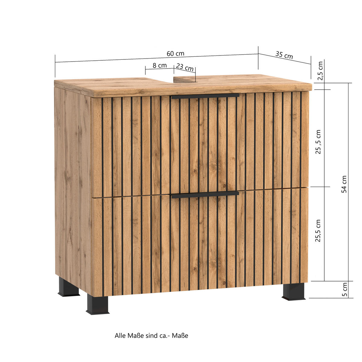 WASCHBECKENUNTERSCHRANK 60/54/35 cm  - Eiche Wotan/Schwarz, MODERN, Holzwerkstoff/Kunststoff (60/54/35cm) - Held