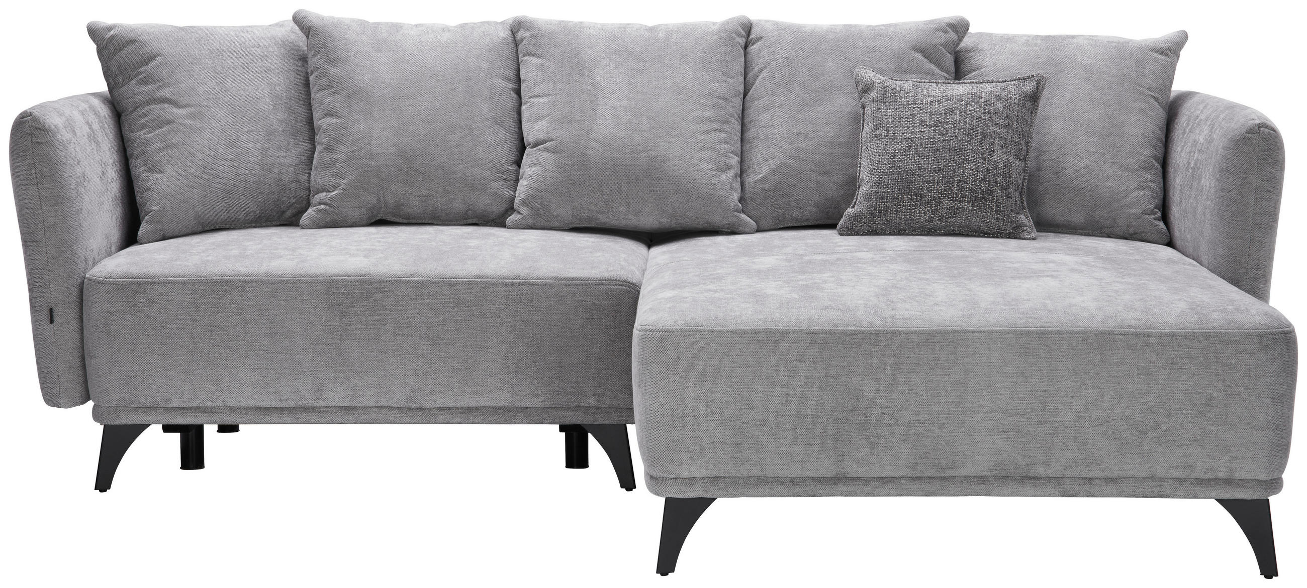 ECKSOFA 255/172 cm  in Chenille Grau Zierkissen, Rückenkissen, Bettkasten, Schlaffunktion, Rücken echt, Liegefläche im Originalstoff  255/172 cm  - Schwarz/Grau, LIFESTYLE, Textil/Metall (255/172cm) - Carryhome