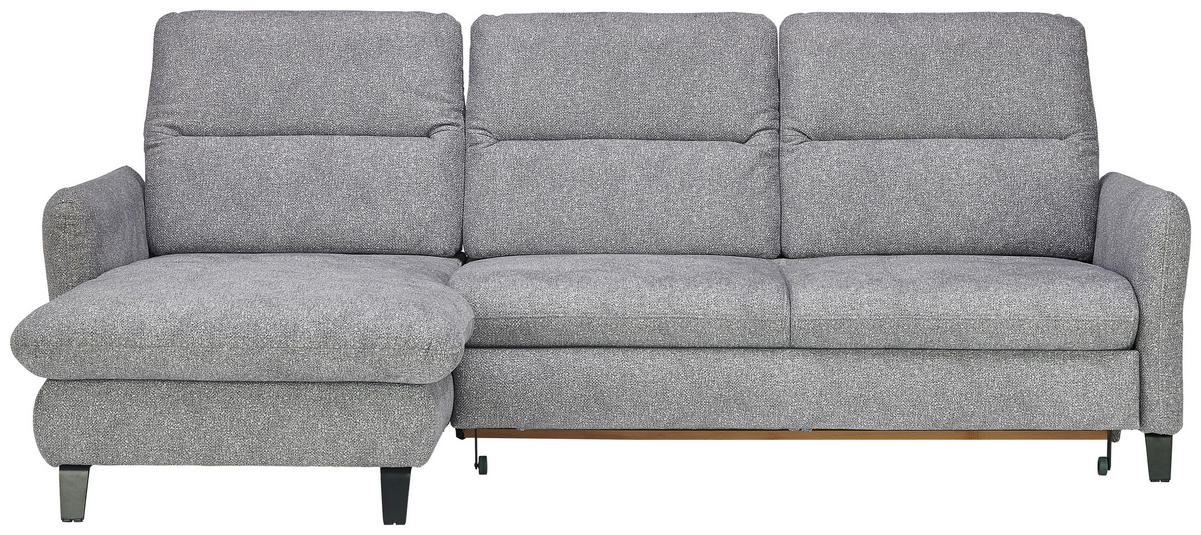 ECKSOFA Hellgrau Plüsch Bettkasten, Schlaffunktion, Kopfteilverstellung  - Hellgrau/Schwarz, KONVENTIONELL, Textil/Metall (190/254cm) - Livetastic