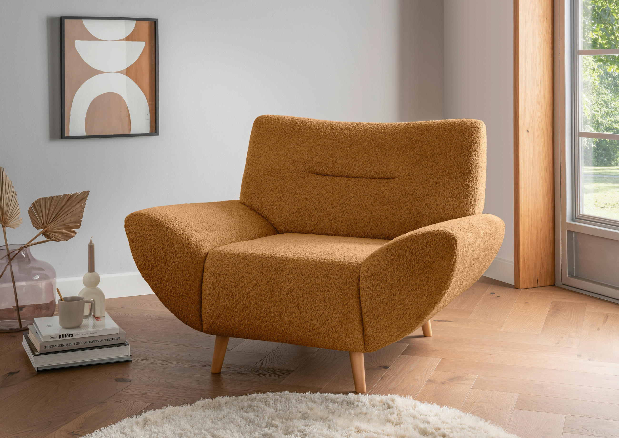 SESSEL in Bouclé Goldfarben  - Wildeiche/Goldfarben, KONVENTIONELL, Holz/Textil (111/81/90cm) - MID.YOU