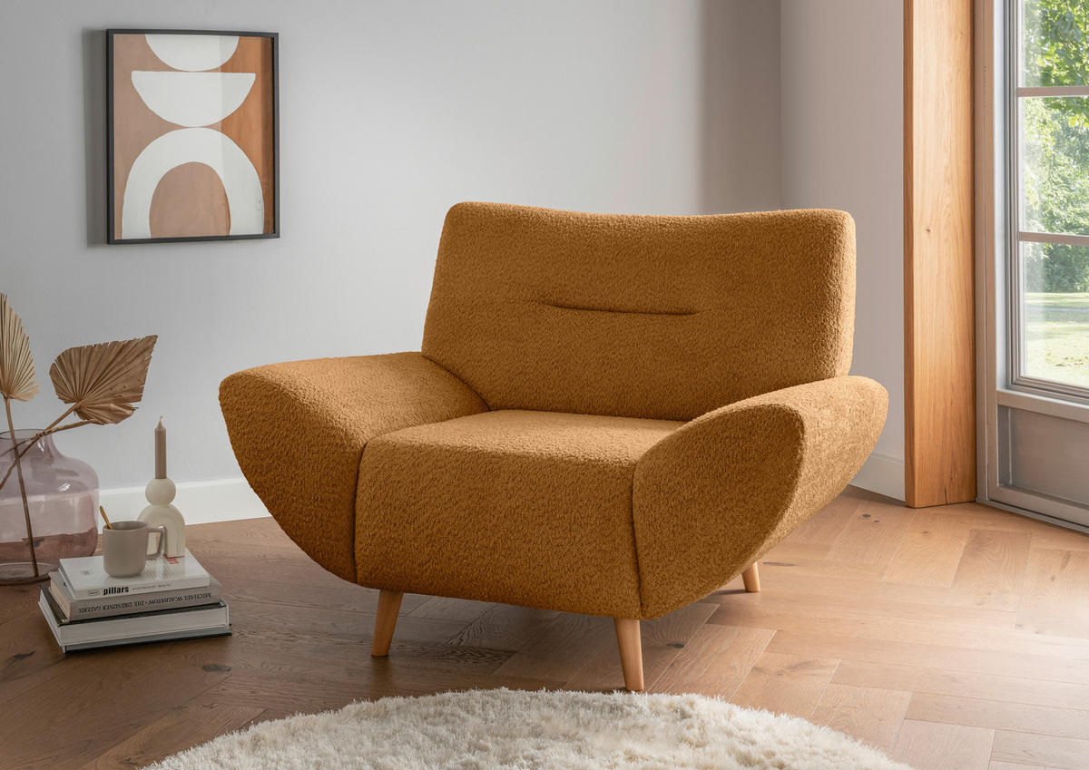 SESSEL in Bouclé Goldfarben  - Wildeiche/Goldfarben, KONVENTIONELL, Holz/Textil (111/81/90cm) - MID.YOU