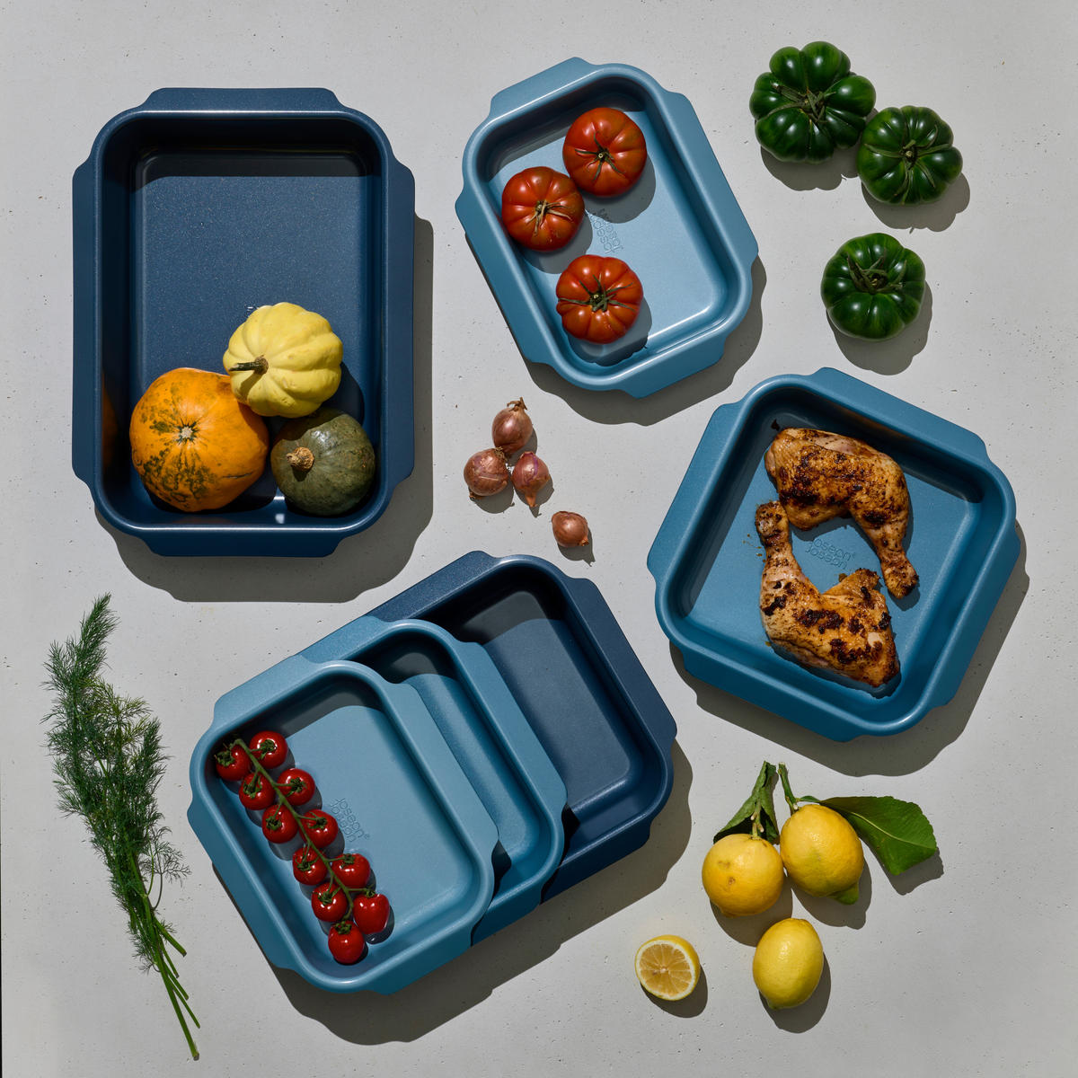 AUFLAUFFORMENSET 41,1/30/9,6 cm  3-teilig  - Pastellblau/Dunkelblau, Basics, Metall (41,1/30/9,6cm) - Joseph Joseph