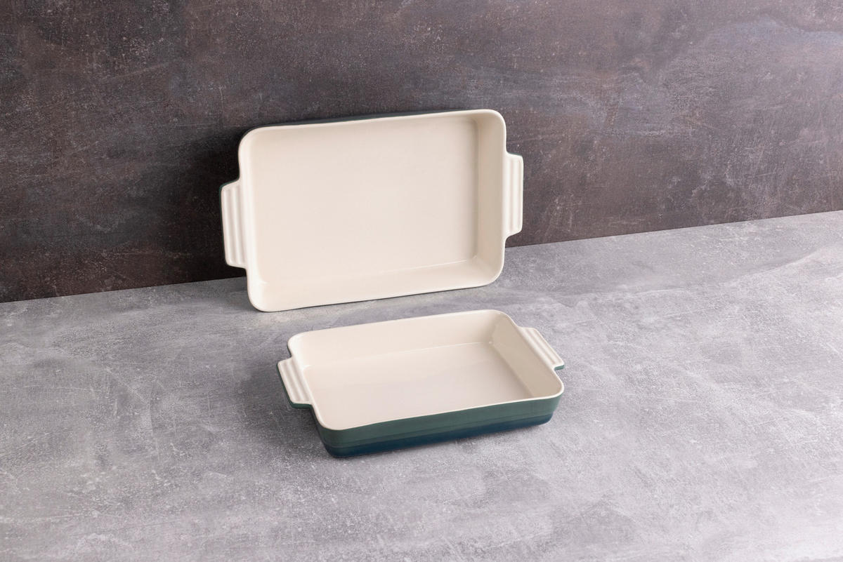 AUFLAUFFORMENSET Keramik Steingut 2-teilig  - Beige/Grün, Basics, Keramik