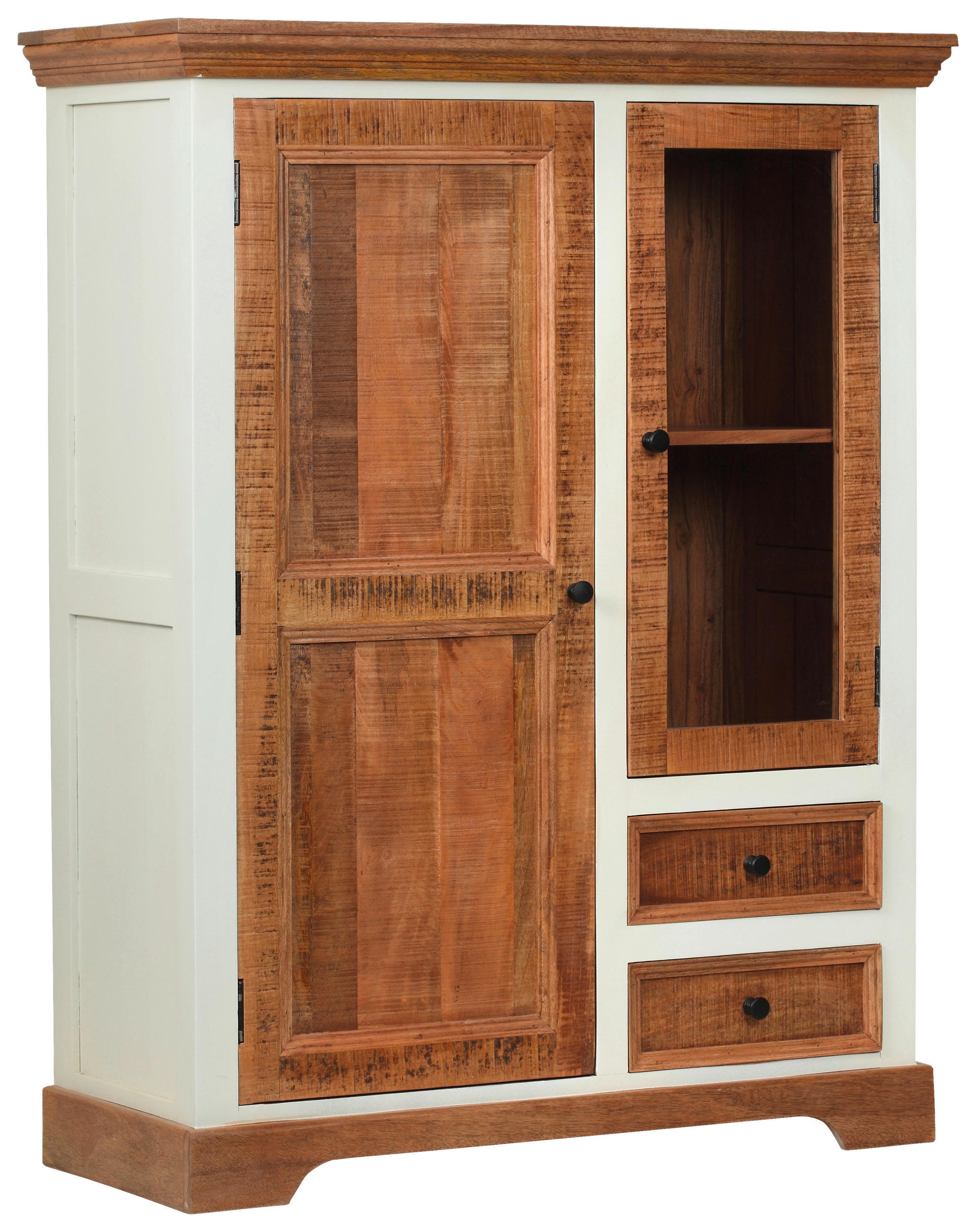 VYSOKÁ KOMODA, akácie, mangové dřevo, přírodní barvy, bílá, 100/128/40 cm - bílá/černá, Romantický / Rustikální, kov/dřevo (100/128/40cm) - Landscape