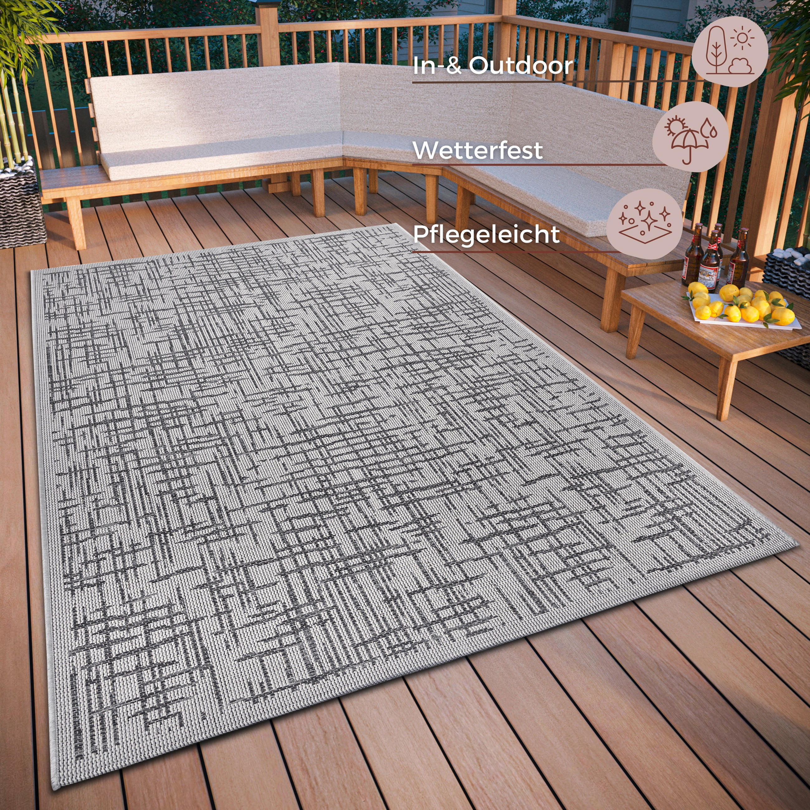 OUTDOORTEPPICH 115/170 cm Clyde Dunkelgrau, Beige  - Dunkelgrau/Beige, Basics, Kunststoff (115/170cm)