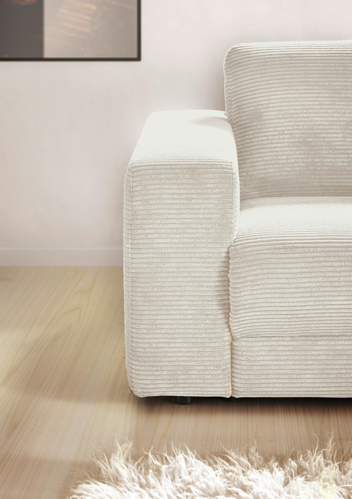 ECKSOFA inkl. Relaxfunktion Naturfarben Cord  - Schwarz/Naturfarben, Design, Kunststoff/Textil (296/168cm) - Pure Home Lifestyle