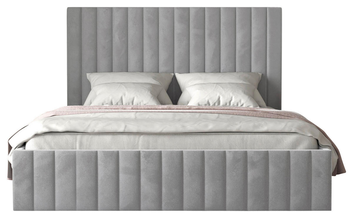 POLSTERBETT Bettkasten, Lattenrost 180/200 cm  in Hellgrau  - Hellgrau/Schwarz, Design, Holz/Textil (180/200cm) - Boxxx
