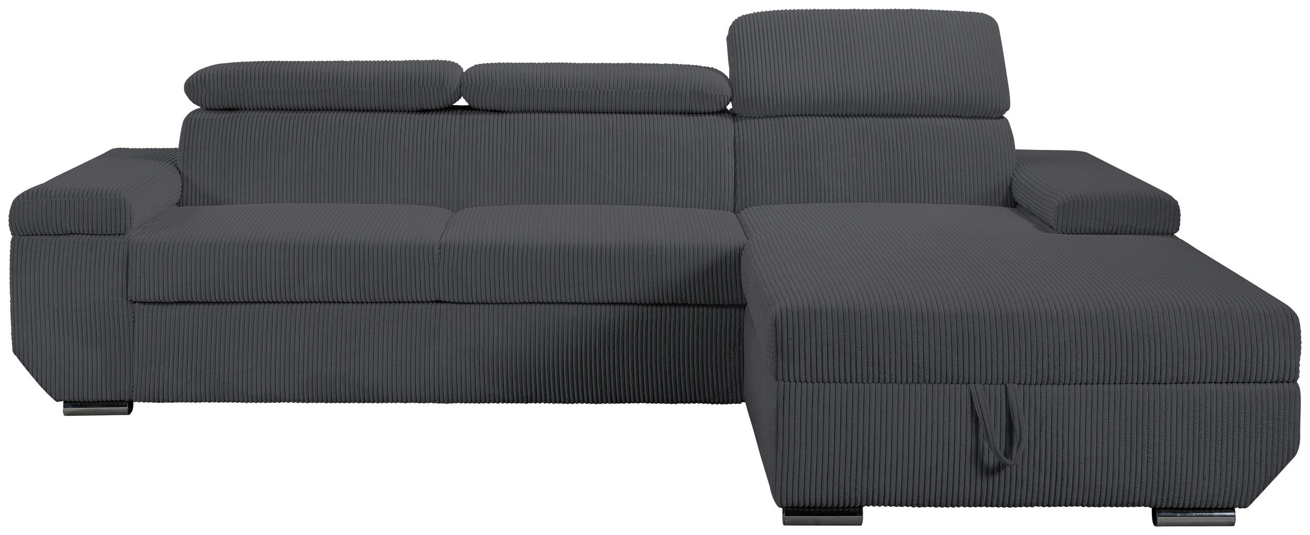 ECKSOFA LARS Anthrazit Cord  - Chromfarben/Anthrazit, Design, Kunststoff/Textil (268/189cm) - Livetastic