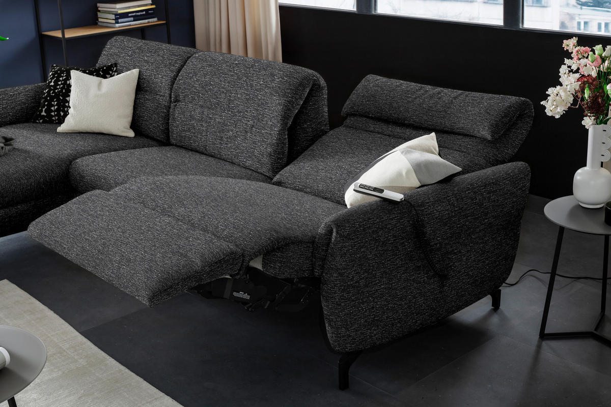 ECKSOFA Anthrazit Chenille  - Anthrazit/Schwarz, Design, Textil/Metall (187/299cm) - Schöner Wohnen