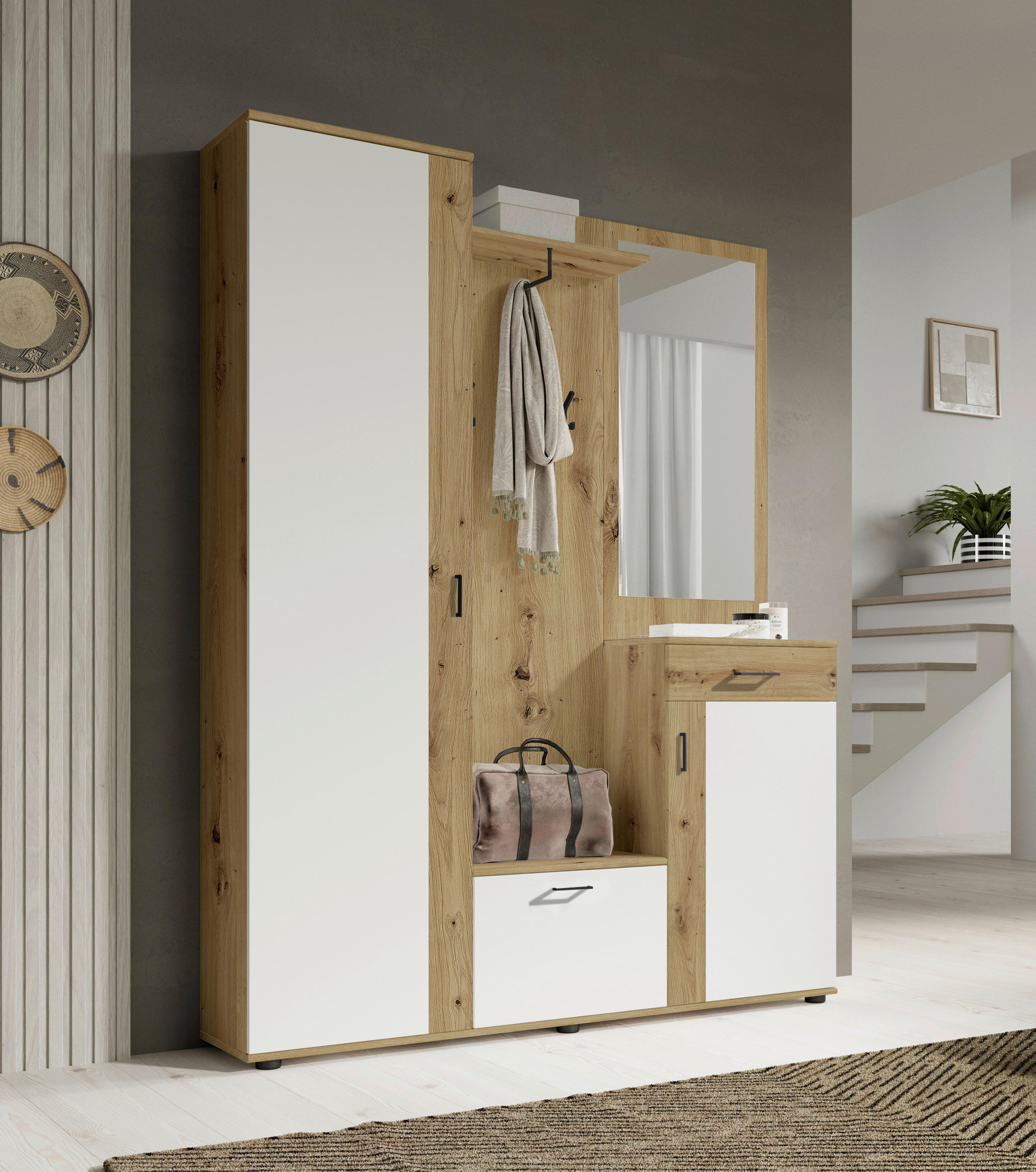 GARDEROBE 5-teilig  in 145/184/29 cm  - Weiss/Eiche Artisan, Design, Holzwerkstoff (145/184/29cm) - MID.YOU