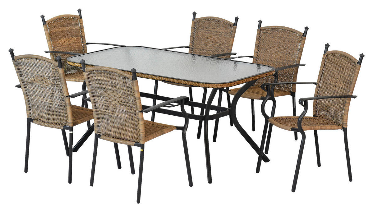 GARTENSET 7-teilig Aluminium 7-teilig  - Graphitfarben/Naturfarben, MODERN, Kunststoff/Metall - Gardenson