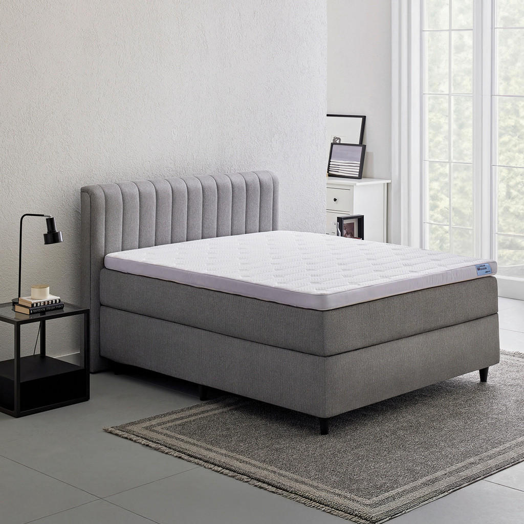 Thumbnail - Yatas Topper, Grau, Weiß, Textil, Füllung: Polyester, 90x200 cm, Oeko-Tex® Standard 100, Bezug abnehmbar/waschbar, für H...