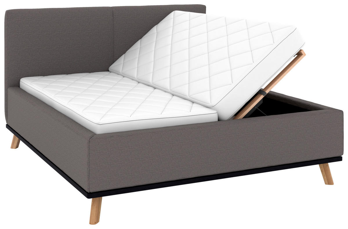 POLSTERBETT Matratze, Lattenrost, Bettkasten 180/200 cm  in Graubraun  - Eichefarben/Graubraun, Design, Holz/Textil (180/200cm) - Musterring