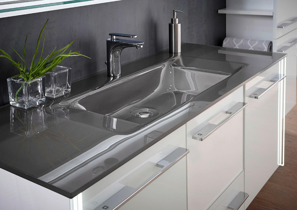 WASCHTISCHKOMBI 132 cm  - Chromfarben/Weiß Hochglanz, Design, Glas/Holzwerkstoff (132cm) - Leonardo Living