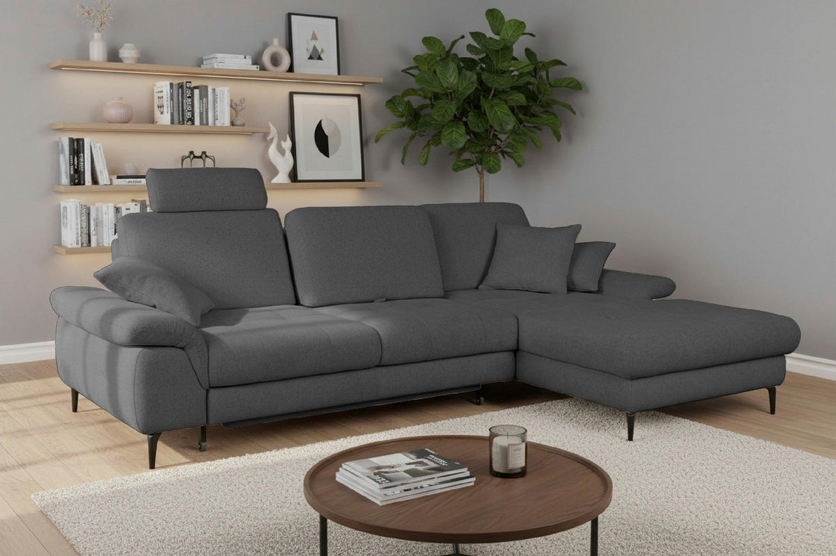 ECKSOFA ALMA in Chenille Dunkelgrau  285/191 cm  - Dunkelgrau/Schwarz, Design, Textil/Metall (285/191cm) - Livetastic