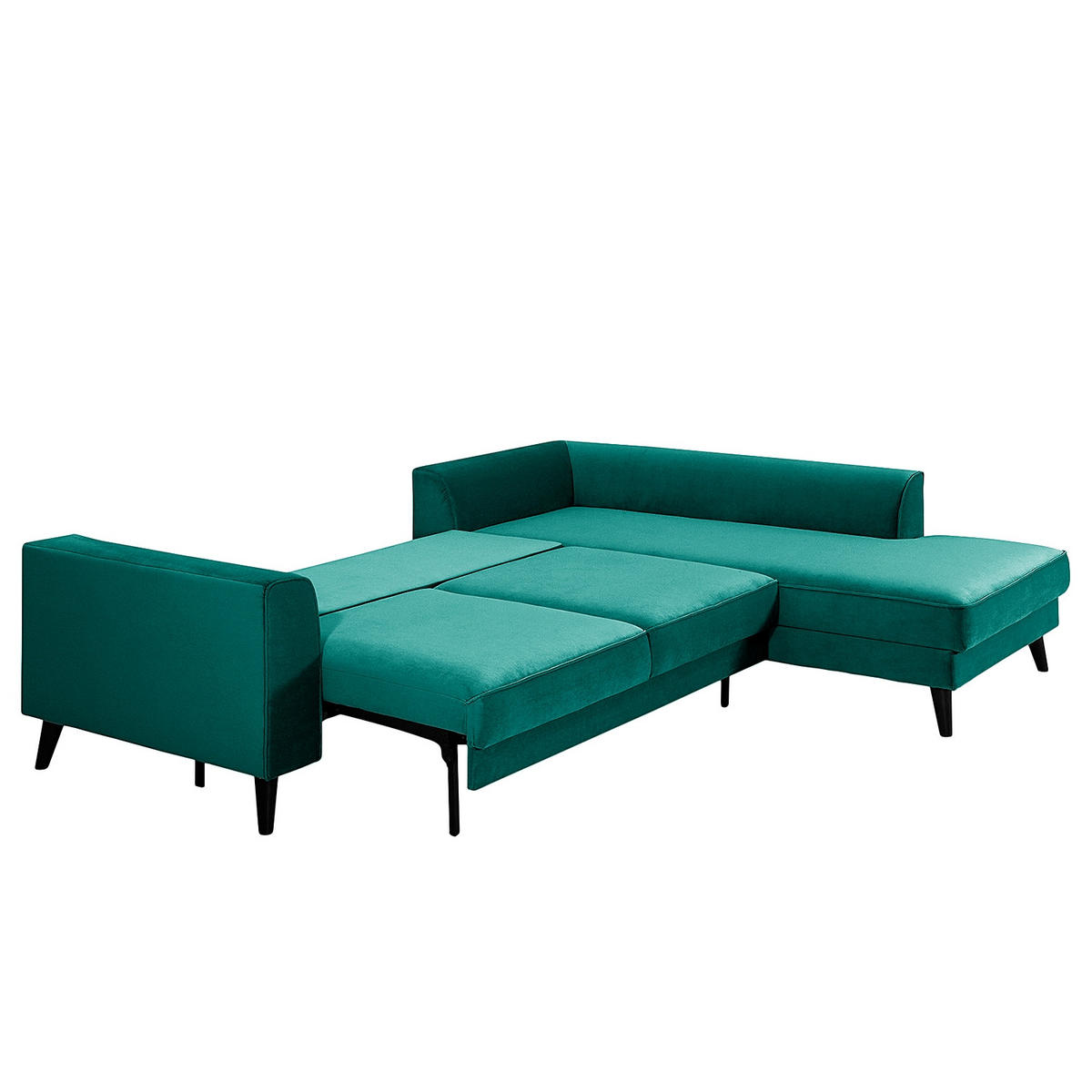 ECKSCHLAFSOFA in Samt Petrol  - Wengefarben/Petrol, Modern, Holz/Textil (264/85/203cm) - Trendmanufaktur