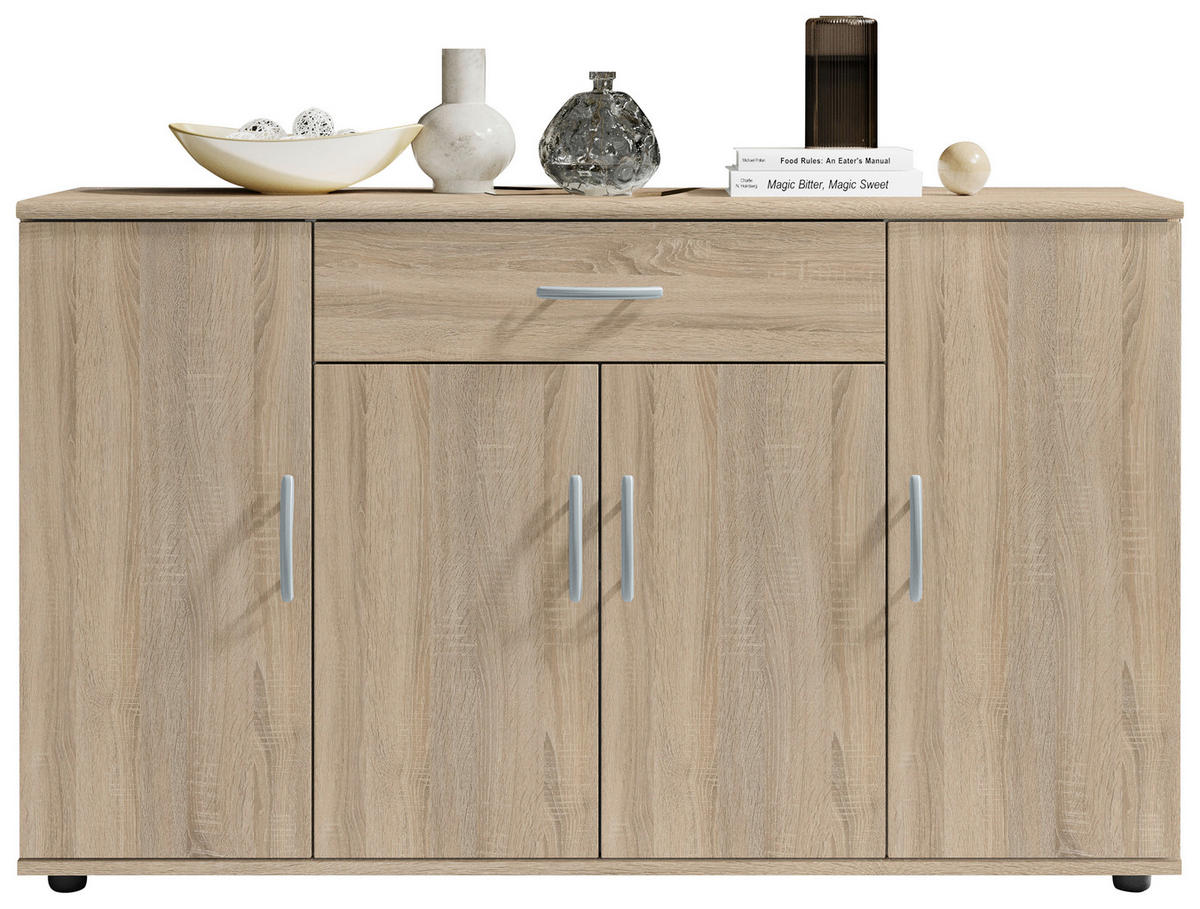 KOMÓD 118/70/30 cm  - ezüst/Sonoma tölgy, Design, műanyag/faalapú anyag (118/70/30cm) - Boxxx