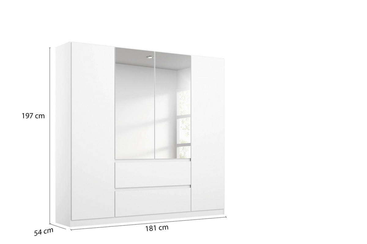 Nidda B: 181 cm Weiß 181/197/54 cm 4-türig Weiß, Silberfarben  - Silberfarben/Weiß, Basics, Holzwerkstoff (181/197/54cm) - Rauch Möbel