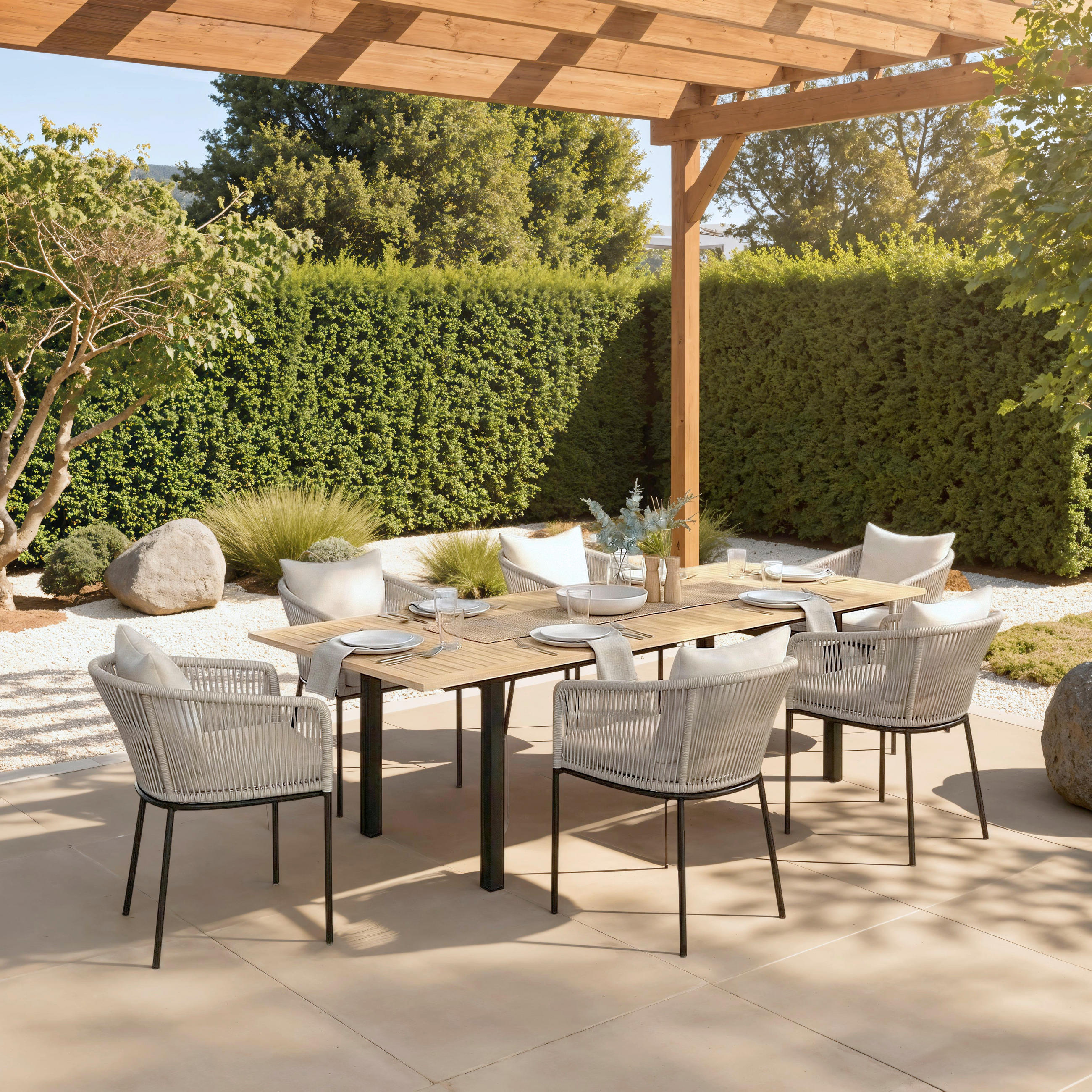 GARNITURA ZA BAŠTU  - boja akacije/siva, Moderno, drvo/metal - Bessagi Garden