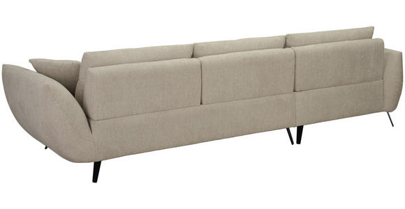 ECKSOFA Taupe Chenille Armlehnenkissen, Rücken echt, Sitztiefenverstellung  - Taupe/Schwarz, KONVENTIONELL, Textil/Metall (313/215cm) - Hom`in