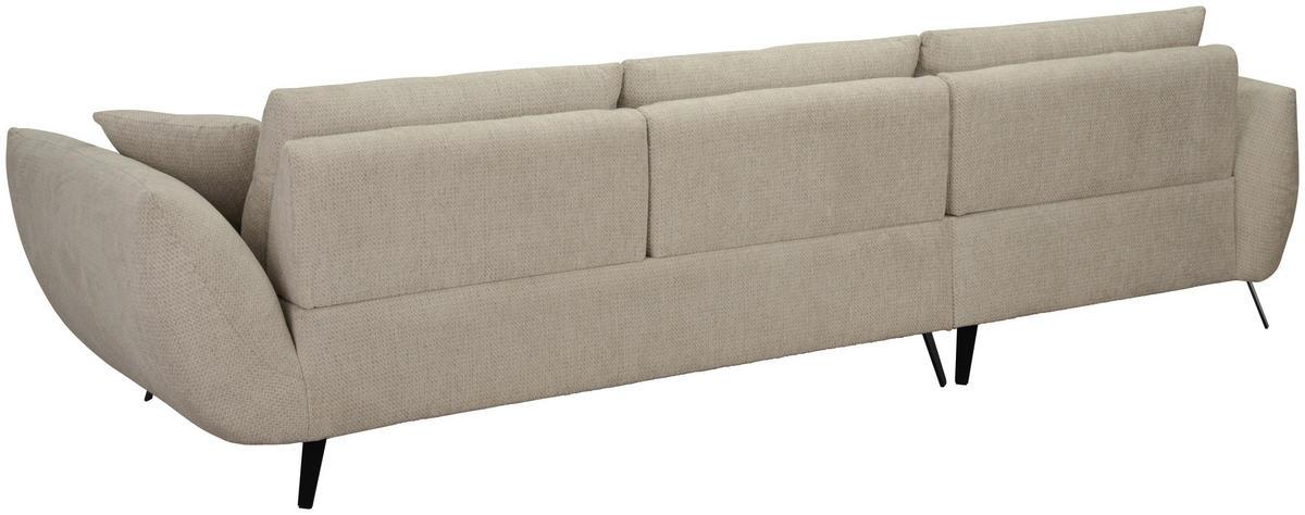 ECKSOFA Taupe Chenille Armlehnenkissen, Rücken echt, Sitztiefenverstellung  - Taupe/Schwarz, KONVENTIONELL, Textil/Metall (313/215cm) - Hom`in