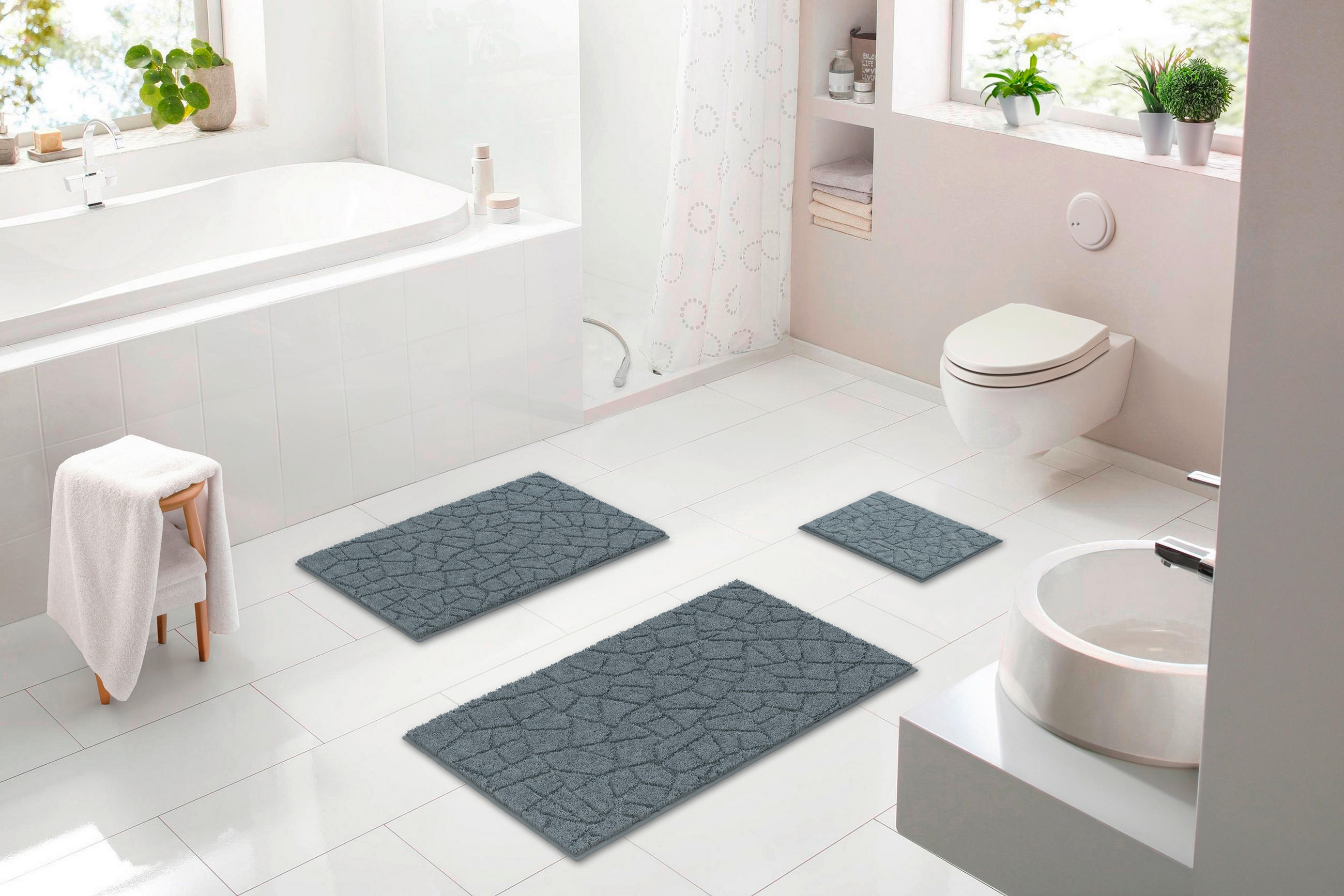 BADEMATTE Anthrazit 60/90 cm  - Anthrazit, Basics, Kunststoff/Textil (60/90cm) - Grund