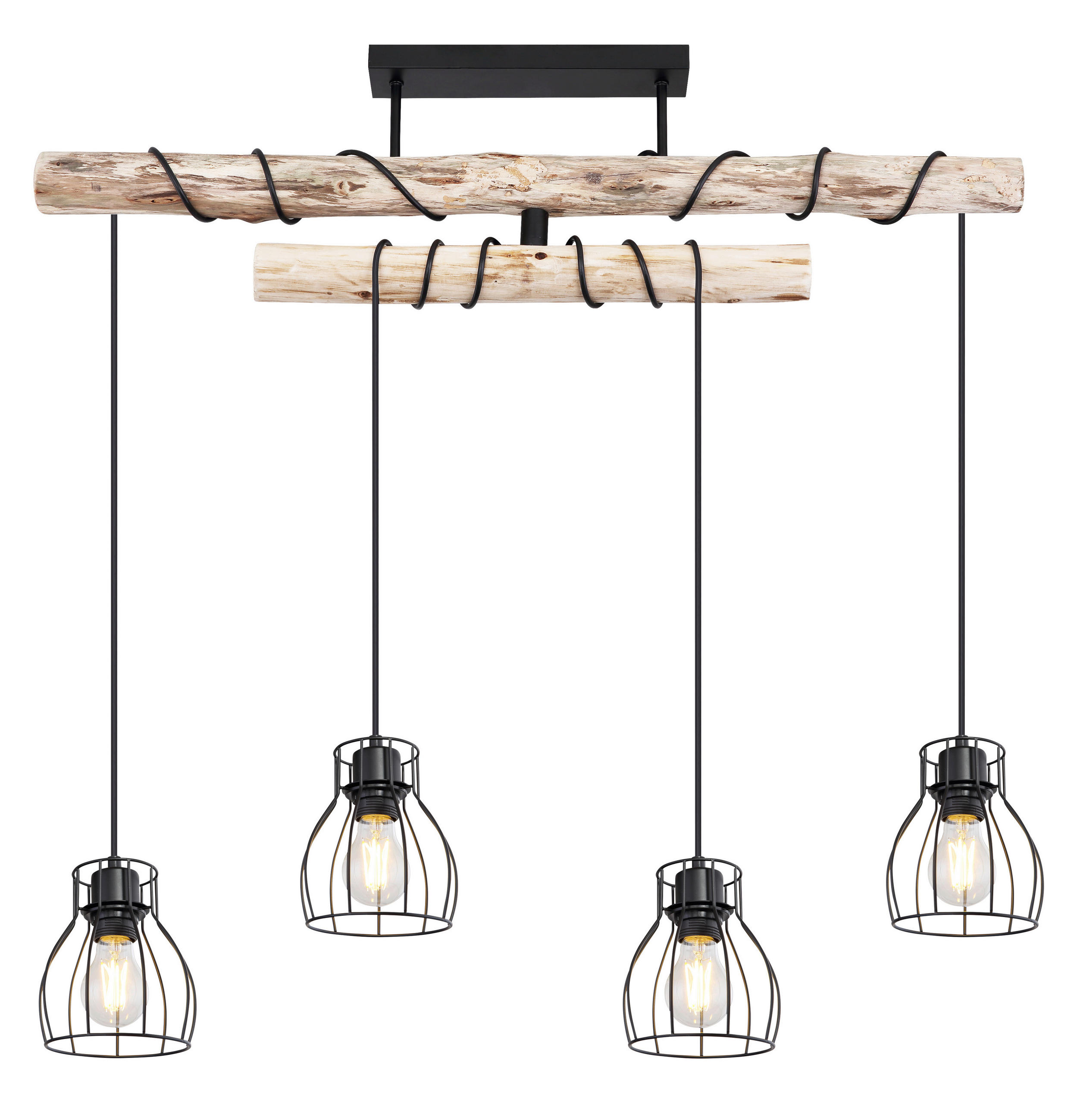 HÄNGELEUCHTE 90/14/100 cm  - Schwarz/Naturfarben, Basics, Holz/Metall (90/14/100cm) - Globo
