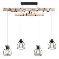 HÄNGELEUCHTE 90/14/100 cm  - Schwarz/Naturfarben, Basics, Holz/Metall (90/14/100cm) - Globo