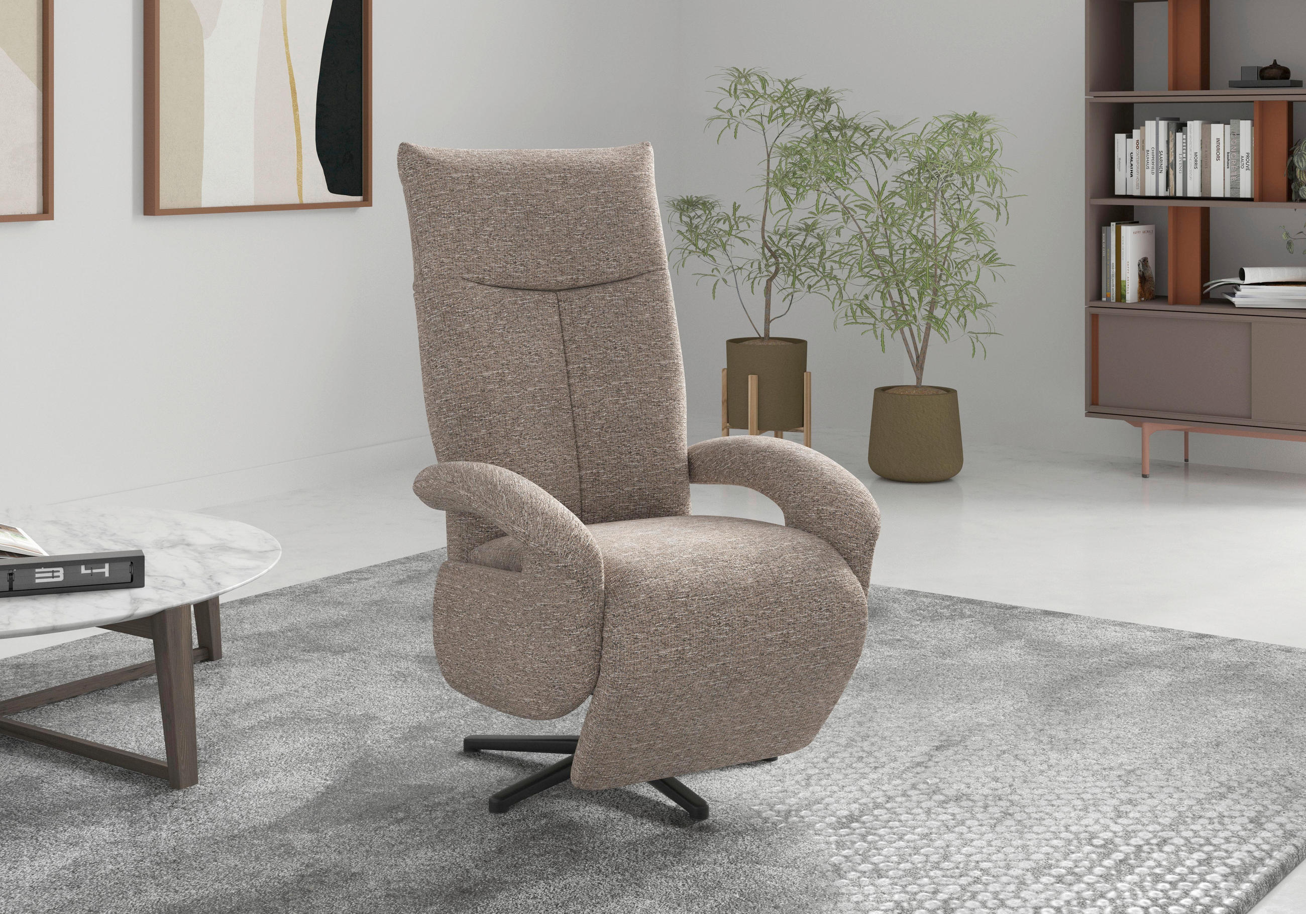RELAXSESSEL Textil Cappuccino  - Schwarz/Cappuccino, Konventionell, Textil/Metall (74/112/82cm) - Sit & More