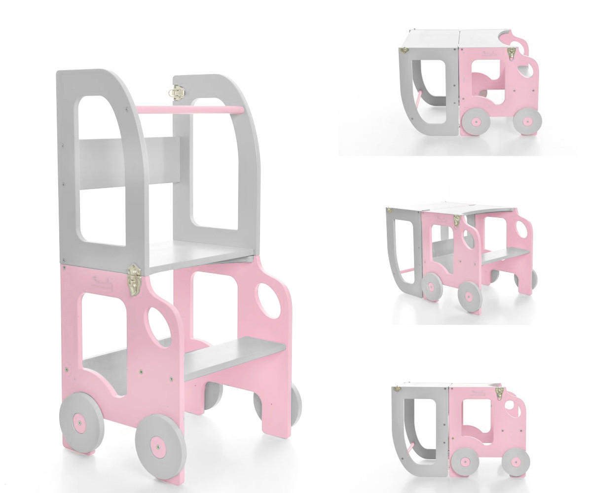 KOMBIHOCHSTUHL  - Pink/Grau, Basics, Holz (38/90/40cm)