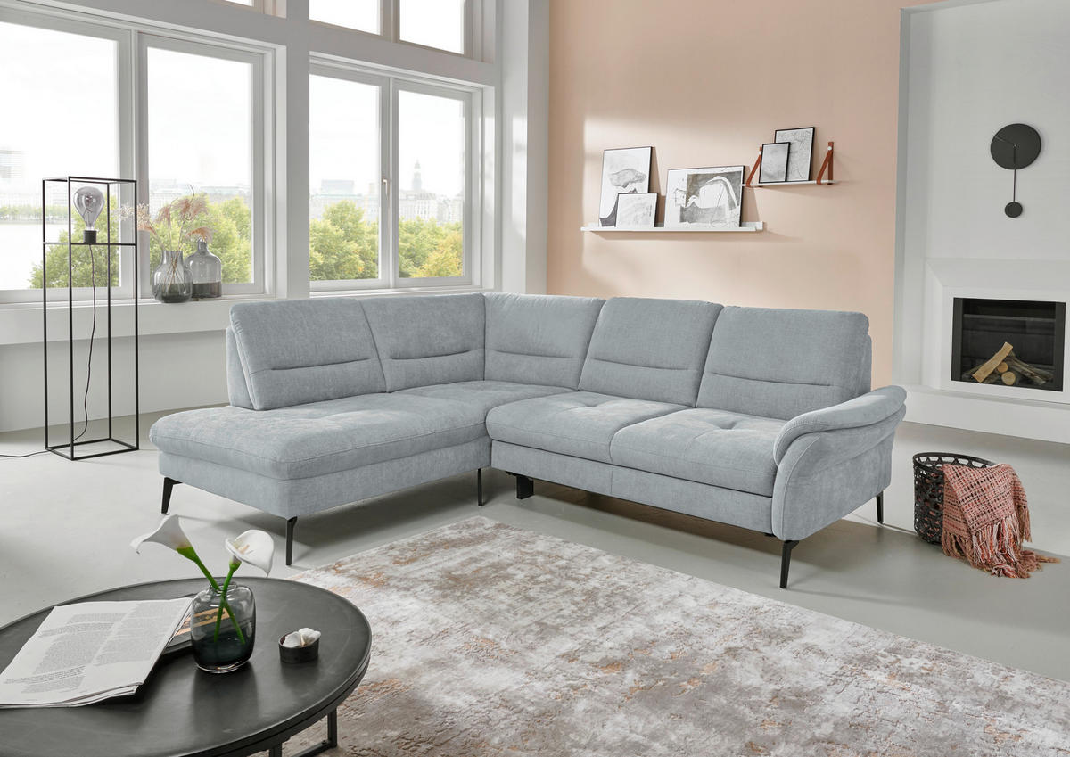 CANAPÉ D'ANGLE in Webstoff Hellgrau  - Hellgrau/Schwarz, Design, Textil/Metall (206/256cm) - Beldomo System