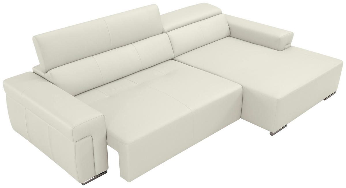 Ecksofa inkl. Funktion DUA Weiß Echtleder  - Chromfarben/Weiß, Design, Leder/Metall (293/170cm) - Novel