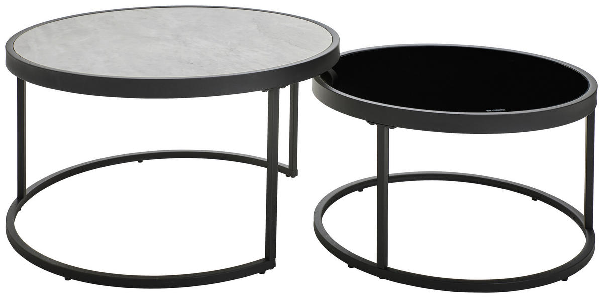 SADA KONFERENČNÍCH STOLKŮ, černá, světle šedá, kov, sklo, keramika, 80/65/80/65/40/38 cm - černá/světle šedá, Design, kov/sklo (80/65/80/65/40/38cm) - MID.YOU