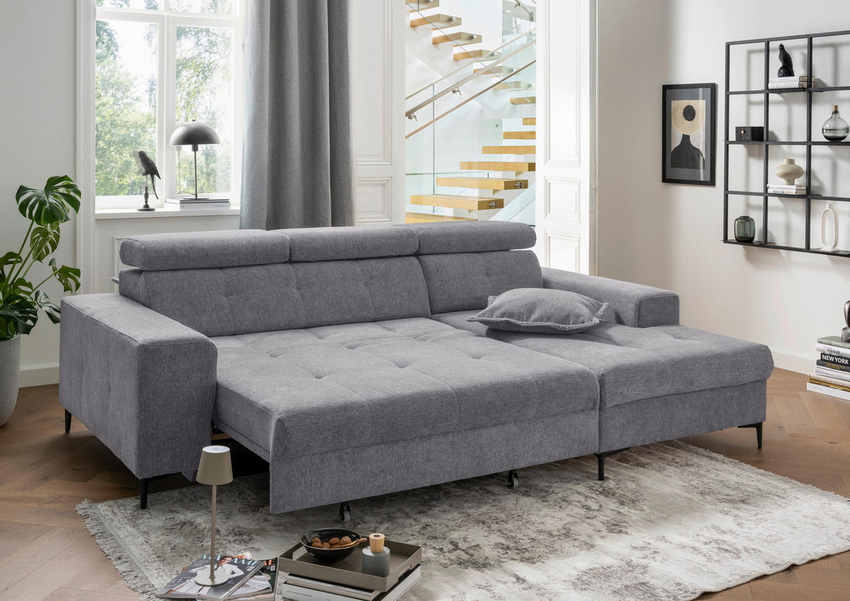 ECKSOFA Chenille Dunkelgrau  - Dunkelgrau/Schwarz, Basics, Textil/Metall (270/186cm) - Livetastic