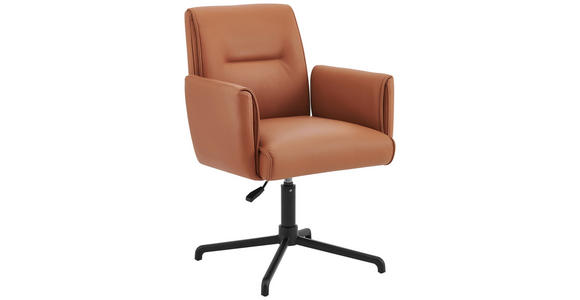 ARMLEHNSTUHL  in Aluminium Echtleder pigmentiert  - Cognac/Schwarz, MODERN, Leder/Metall (61/86-93/66cm) - Novel