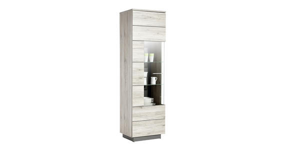 VITRINE Grau, Eichefarben - Eichefarben/Alufarben, Design, Glas/Holzwerkstoff (60,2/200,9/41,3cm) - Hom`in
