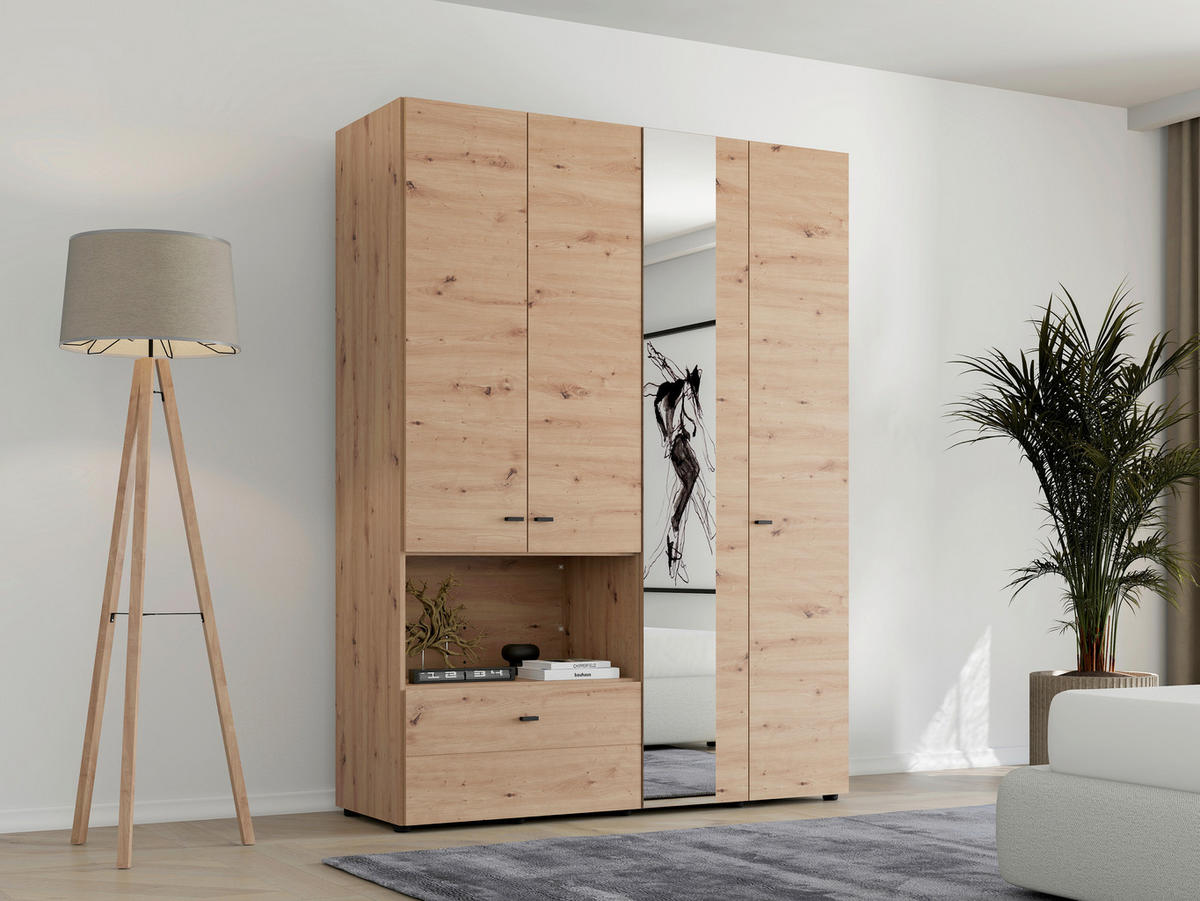 ORMAR ZA ODJEĆU hrast Artisan   - hrast Artisan/crna, Moderno, staklo/drvni materijal (155/52/207,5cm) - Ti'me