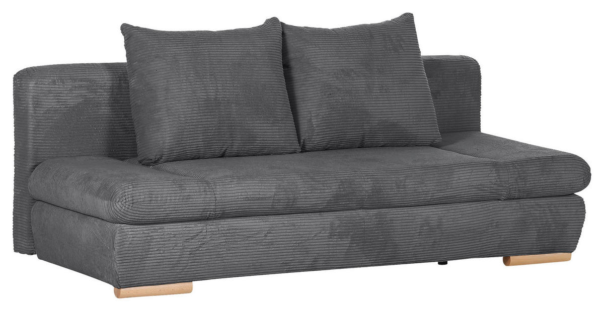 SCHLAFSOFA  mit Rücken echt, Liegefunktion Cord Dunkelgrau  - Dunkelgrau/Naturfarben, KONVENTIONELL, Holz/Textil (200/75/92cm) - home24