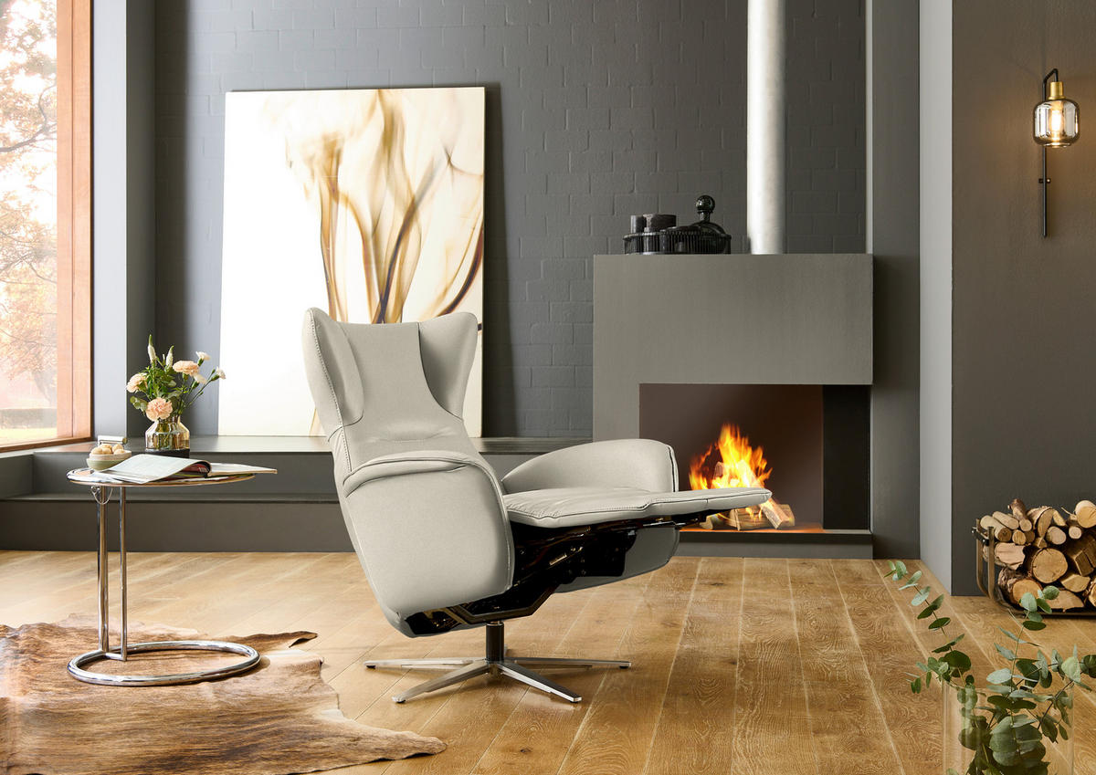 RELAXSESSEL Leder Greige  - Greige/Schwarz, Design, Leder/Metall (75/106/86cm) - Valdera
