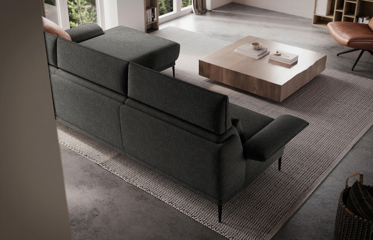 ECKSOFA in Bouclé Dunkelgrau  330/186 cm  - Dunkelgrau/Schwarz, Design, Textil/Metall (330/186cm) - Johann Jakob