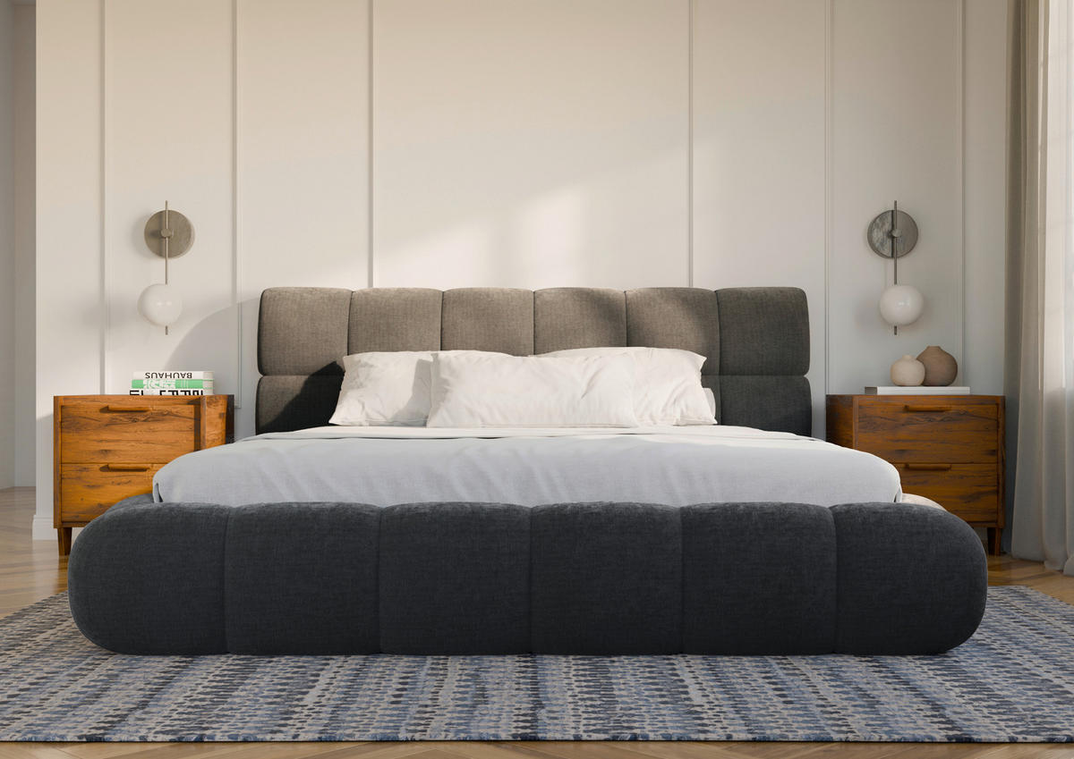 POLSTERBETT 180/200 cm,  in Dunkelgrau, Lattenrost, Bettkasten,  - Dunkelgrau/Schwarz, Design, Holz/Textil (180/200cm) - Chameo