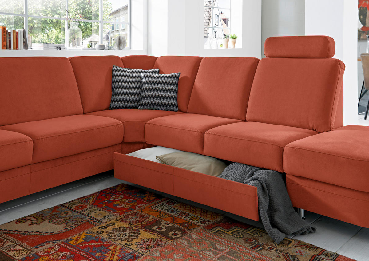 ECKSOFA in Flachgewebe Terracotta  - Terracotta/Alufarben, Konventionell, Textil/Metall (269/287cm) - Beldomo System