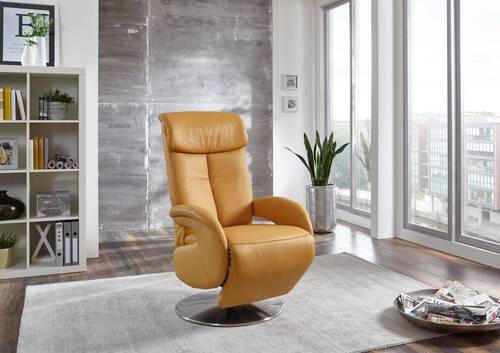 RELAXSESSEL in Leder Gelb  - Edelstahlfarben/Gelb, Design, Leder/Metall (70/110/80cm) - Cantus