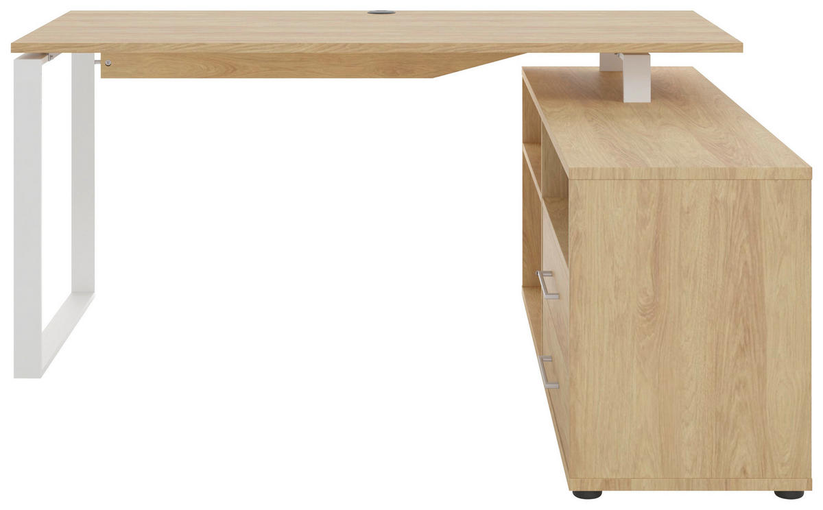 ECKSCHREIBTISCH 160/158/75 cm  in Hickory  - Alufarben/Weiß, Basics, Holzwerkstoff/Metall (160/158/75cm) - Novel