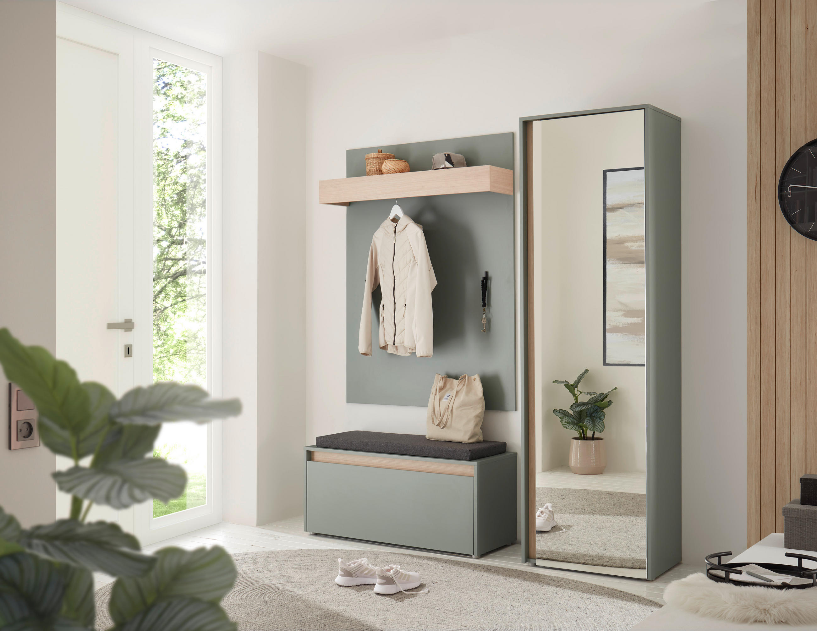 GARDEROBE 4-teilig  in 170/200/40 cm  - Eichefarben/Salbeigrün, Design, Holzwerkstoff/Textil (170/200/40cm) - Modante
