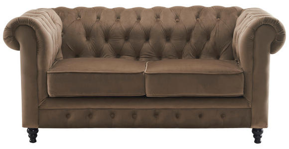 CHESTERFIELD-SOFA Samt Schwarz, Taupe - Taupe/Schwarz, Trend, Holz/Textil (165/73/87cm) - Xora