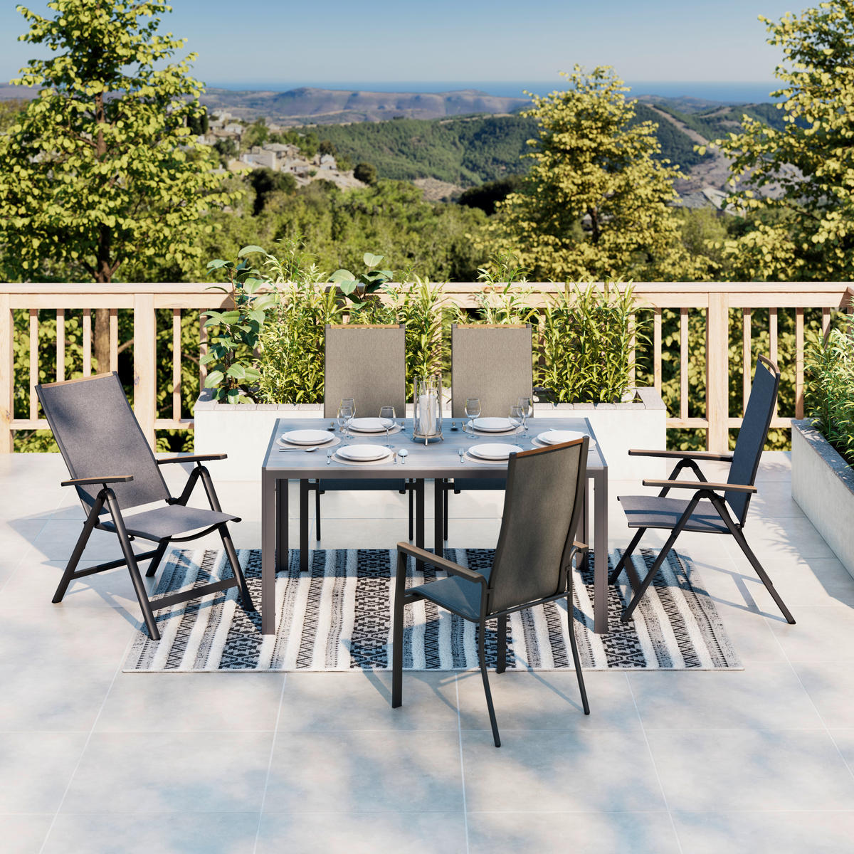 GARTENTISCH 150/90/74 cm Metall, Kunststoff rechteckig  - Dunkelgrau/Grau, MODERN, Kunststoff/Metall (150/90/74cm) - Ambia Garden